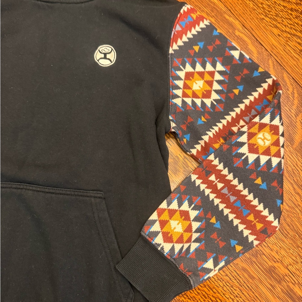 Hooey Hoodie Mens M Black Southwestern Aztec Print Western Rodeo Hoodie Pullover - Picture 12 of 12